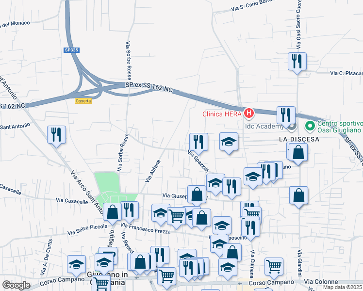 map of restaurants, bars, coffee shops, grocery stores, and more near 110 Via Spazzilli in Giugliano in Campania