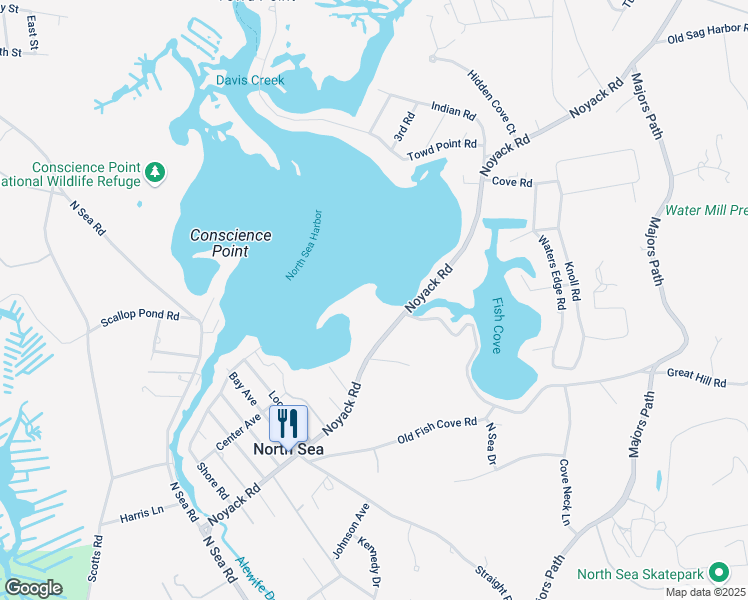 map of restaurants, bars, coffee shops, grocery stores, and more near 317 Noyack Road in Southampton