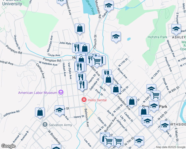 map of restaurants, bars, coffee shops, grocery stores, and more near 421 Haledon Avenue in Haledon