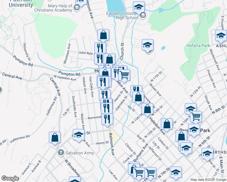 map of restaurants, bars, coffee shops, grocery stores, and more near 35 Kossuth Street in Haledon