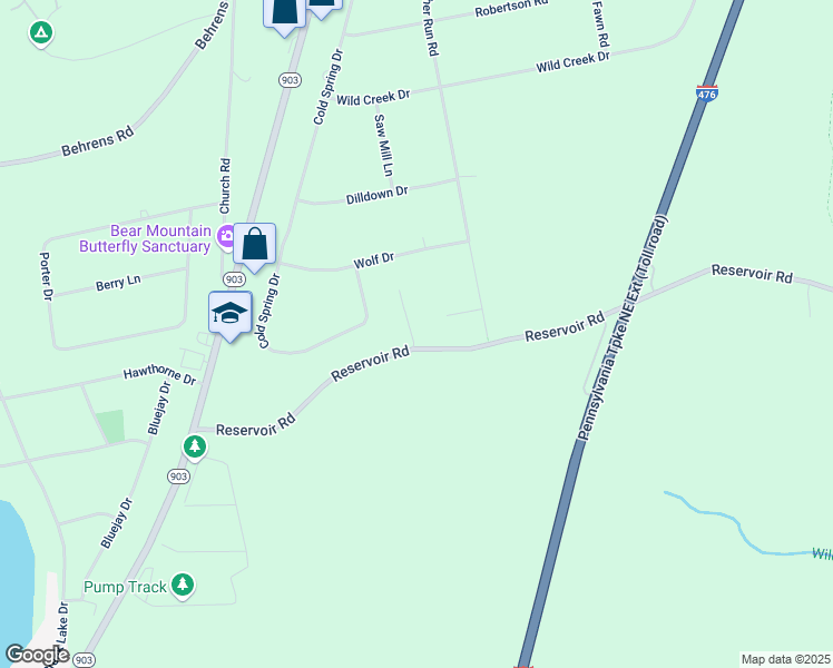 map of restaurants, bars, coffee shops, grocery stores, and more near 101 Hatchery Road in Jim Thorpe