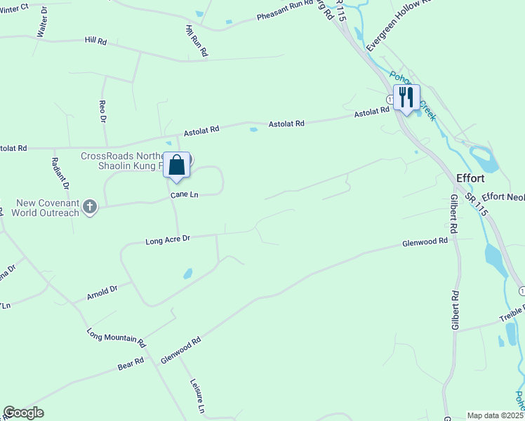 map of restaurants, bars, coffee shops, grocery stores, and more near 2329 Long Acre Drive in Effort