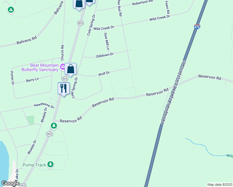 map of restaurants, bars, coffee shops, grocery stores, and more near 101 Hatchery Road in Jim Thorpe
