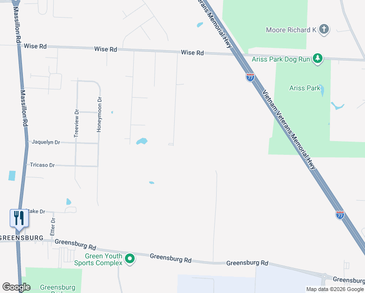 map of restaurants, bars, coffee shops, grocery stores, and more near 4631 Max Road in North Canton