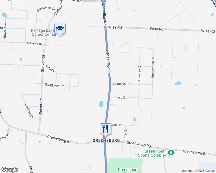 map of restaurants, bars, coffee shops, grocery stores, and more near 4526 Massillon Road in North Canton