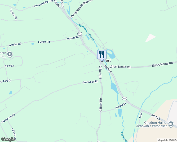 map of restaurants, bars, coffee shops, grocery stores, and more near 222 Effort Village Drive in Effort