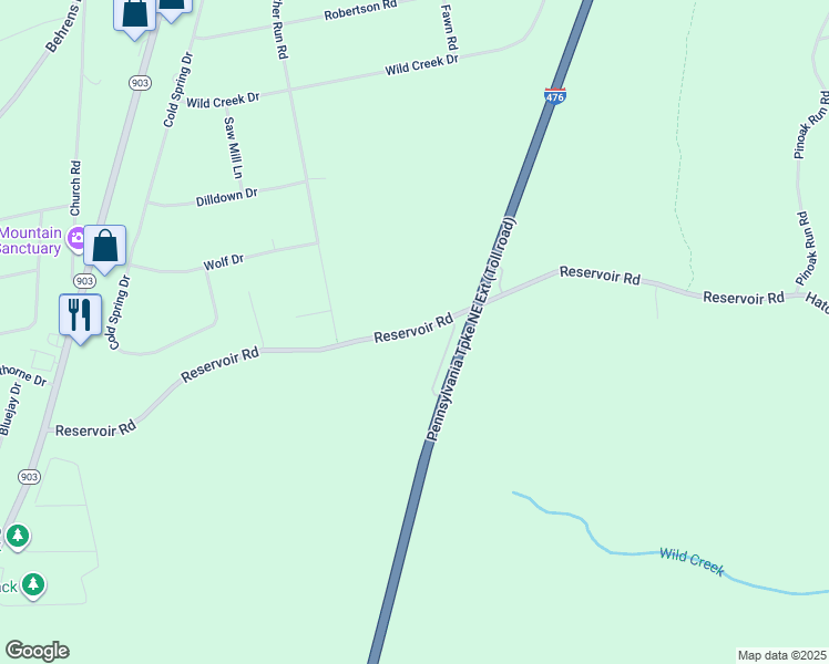 map of restaurants, bars, coffee shops, grocery stores, and more near Reservoir Rd in Jim Thorpe