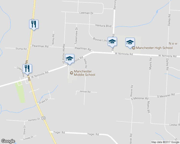 map of restaurants, bars, coffee shops, grocery stores, and more near 5869 Keller Road in New Franklin