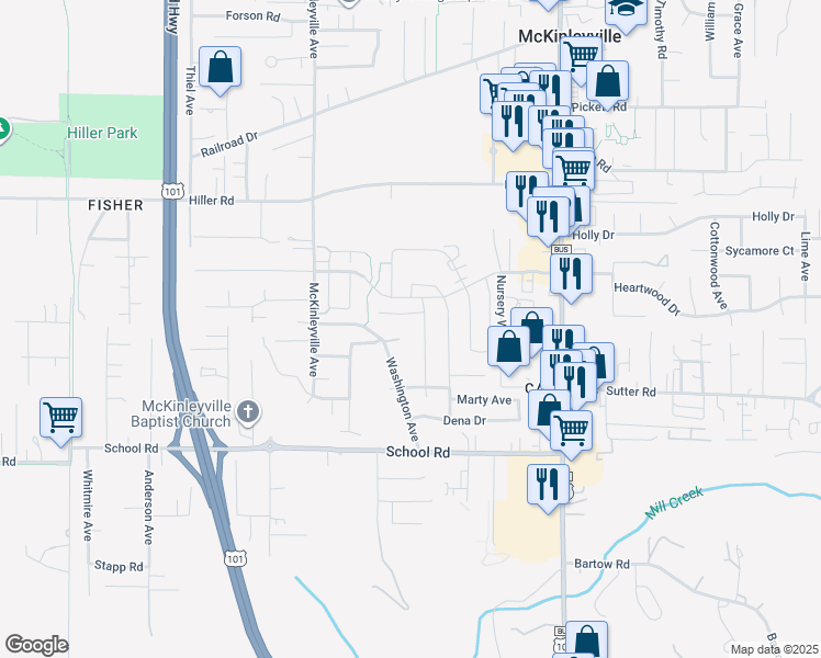 map of restaurants, bars, coffee shops, grocery stores, and more near 1794 Edeline Avenue in McKinleyville