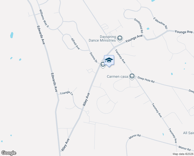 map of restaurants, bars, coffee shops, grocery stores, and more near 328 Riley Avenue in Calverton