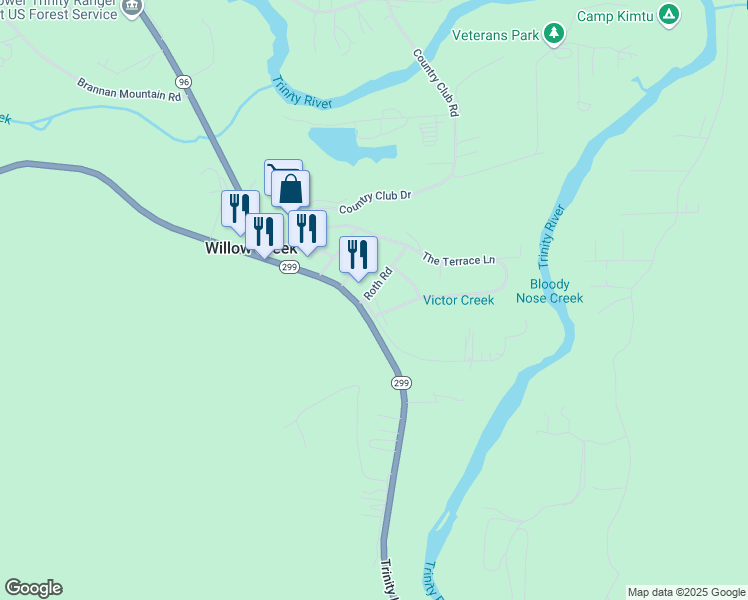 map of restaurants, bars, coffee shops, grocery stores, and more near 1380 The Terrace in Willow Creek
