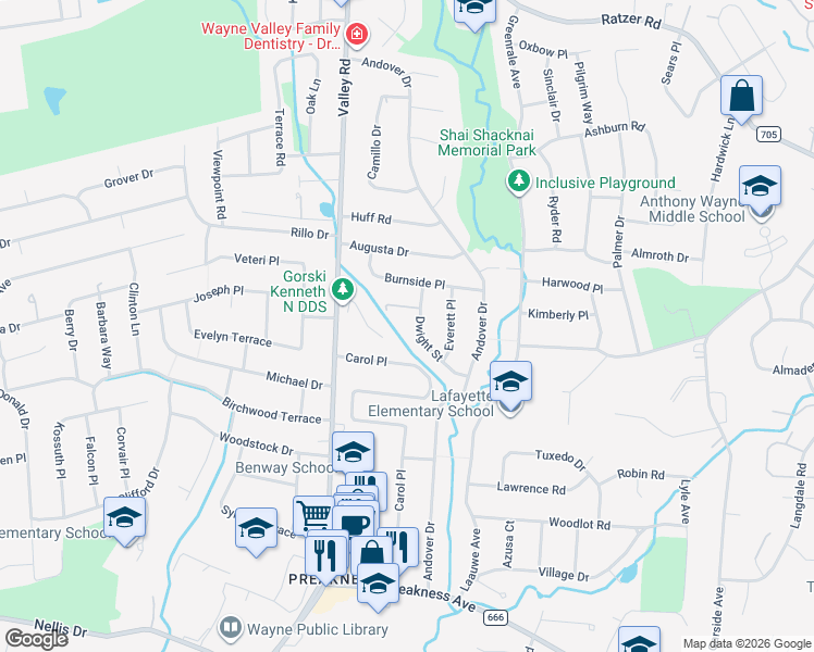 map of restaurants, bars, coffee shops, grocery stores, and more near 29 Dwight Street in Wayne