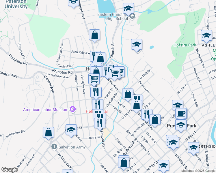 map of restaurants, bars, coffee shops, grocery stores, and more near 48 Kossuth Street in Haledon