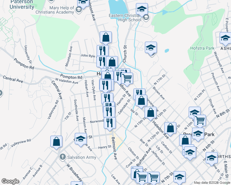 map of restaurants, bars, coffee shops, grocery stores, and more near 35 Kossuth Street in Haledon