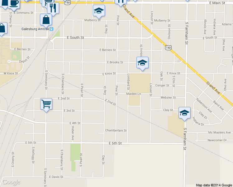 map of restaurants, bars, coffee shops, grocery stores, and more near 760 Pine St in Galesburg