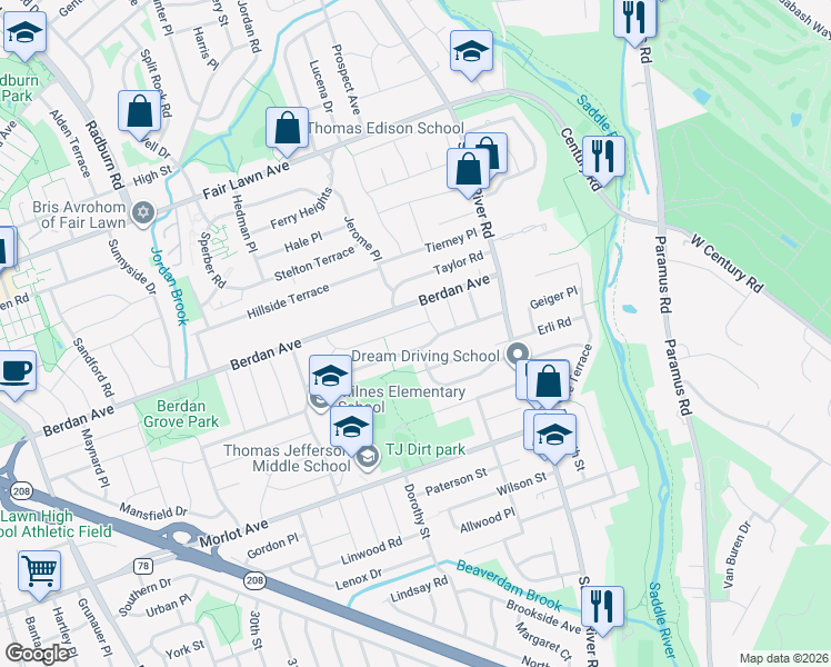 map of restaurants, bars, coffee shops, grocery stores, and more near 38-57 Van Duren Avenue in Fair Lawn