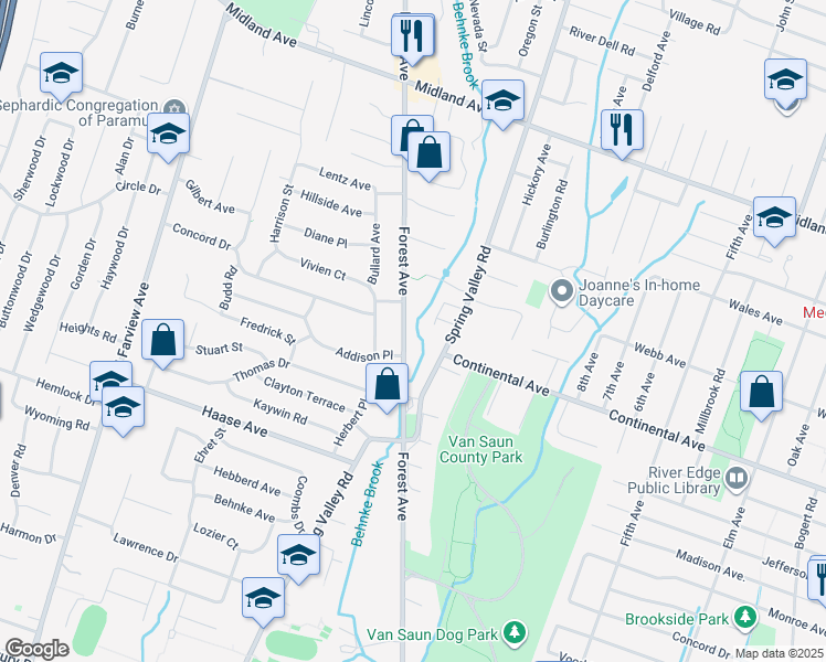 map of restaurants, bars, coffee shops, grocery stores, and more near 324 Forest Avenue in Paramus