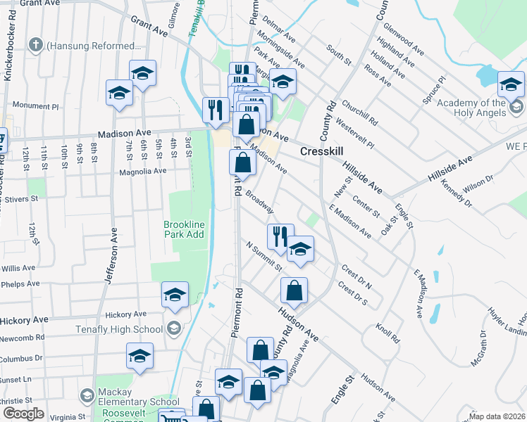 map of restaurants, bars, coffee shops, grocery stores, and more near 23 Legion Drive in Cresskill