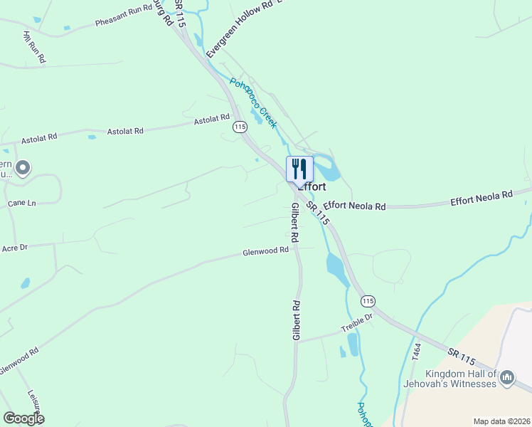 map of restaurants, bars, coffee shops, grocery stores, and more near Effort Village Drive in Effort