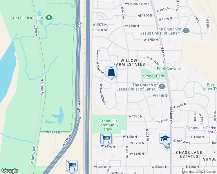 map of restaurants, bars, coffee shops, grocery stores, and more near 618 Willow Bend Drive in Centerville