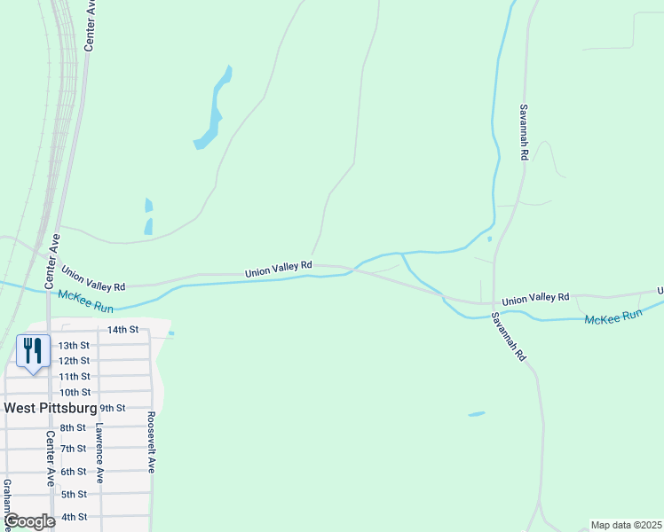 map of restaurants, bars, coffee shops, grocery stores, and more near Union Valley Road in Wampum