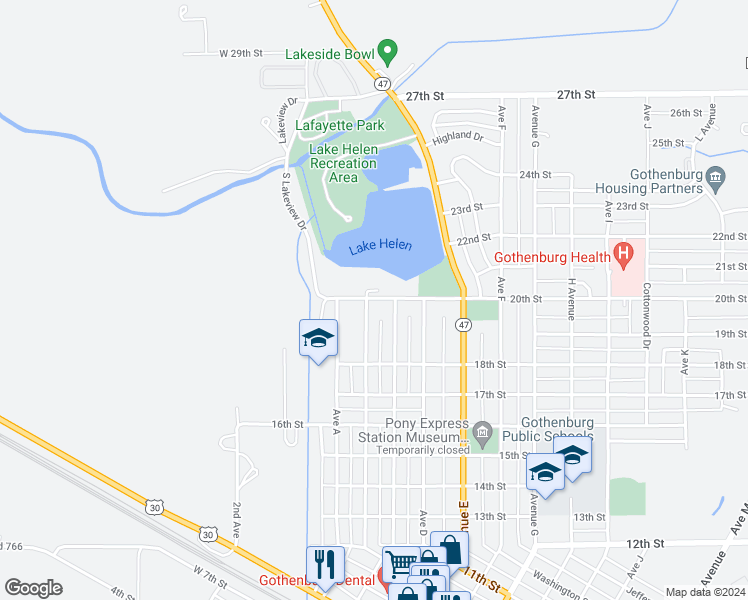 map of restaurants, bars, coffee shops, grocery stores, and more near 211 20th Street in Gothenburg