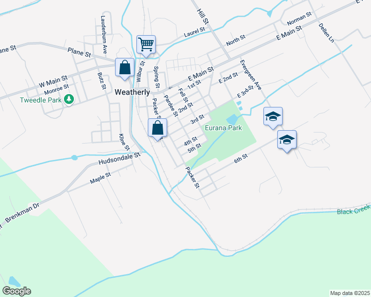 map of restaurants, bars, coffee shops, grocery stores, and more near 4th Street in Weatherly