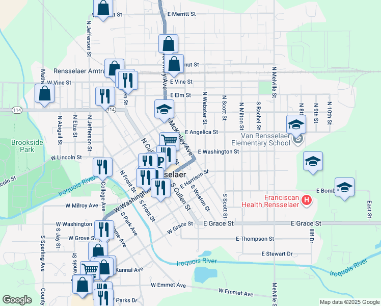 map of restaurants, bars, coffee shops, grocery stores, and more near 401 East Washington Street in Rensselaer