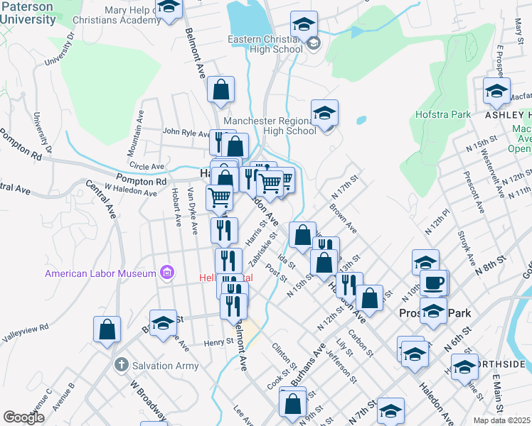map of restaurants, bars, coffee shops, grocery stores, and more near 421 Haledon Avenue in Haledon