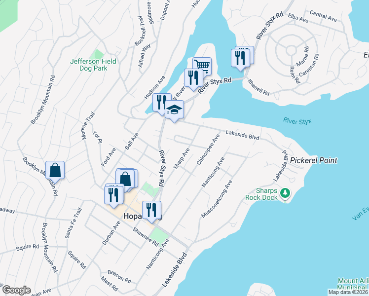 map of restaurants, bars, coffee shops, grocery stores, and more near 146 Sharp Avenue in Hopatcong