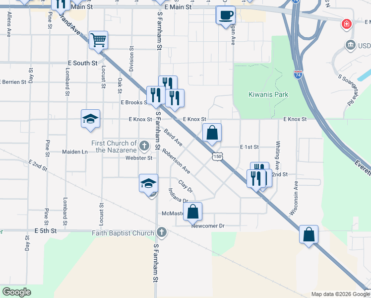 map of restaurants, bars, coffee shops, grocery stores, and more near 801 Indiana Avenue in Galesburg