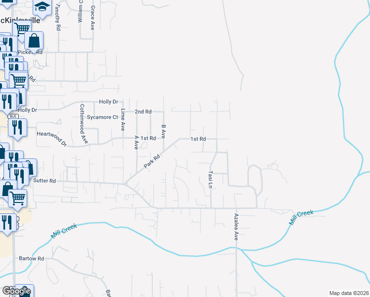 map of restaurants, bars, coffee shops, grocery stores, and more near 2255 Dogwood Road in McKinleyville