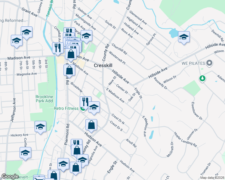 map of restaurants, bars, coffee shops, grocery stores, and more near 187 E Madison Ave in Cresskill