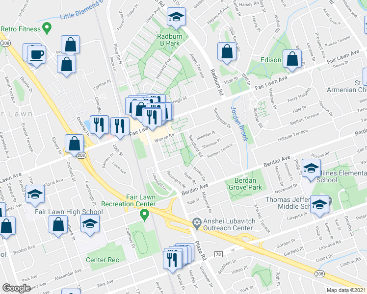 map of restaurants, bars, coffee shops, grocery stores, and more near 24 Randolph Terrace in Fair Lawn