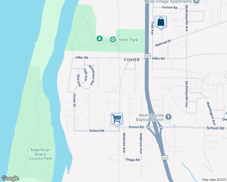 map of restaurants, bars, coffee shops, grocery stores, and more near 784 Montana Rd in Mckinleyville