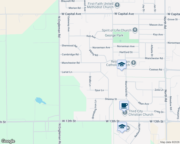 map of restaurants, bars, coffee shops, grocery stores, and more near 4255 Lariat Lane in Grand Island