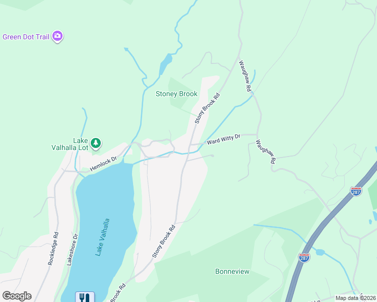 map of restaurants, bars, coffee shops, grocery stores, and more near 54 Stony Brook Road in Rockaway