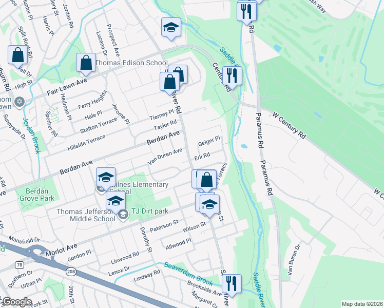 map of restaurants, bars, coffee shops, grocery stores, and more near 11-04 Saddle River Road in Fair Lawn
