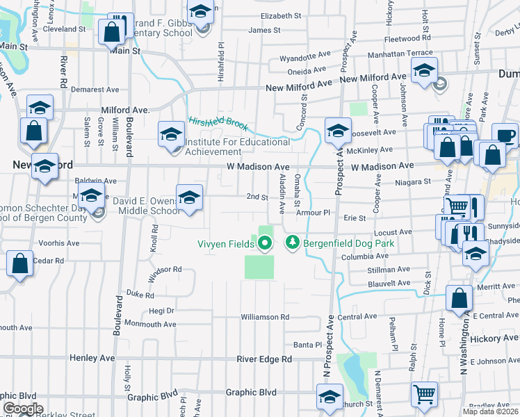 map of restaurants, bars, coffee shops, grocery stores, and more near 7 Tobin Court in Dumont