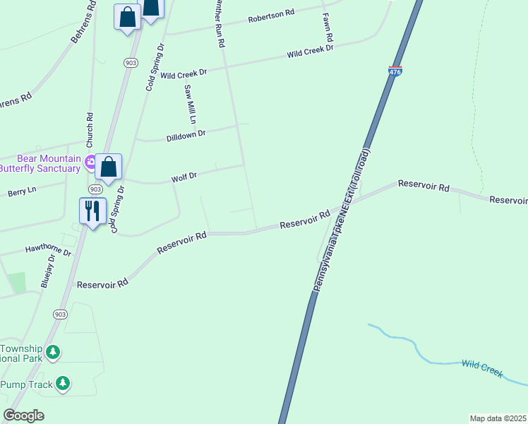 map of restaurants, bars, coffee shops, grocery stores, and more near 219 Panther Run Road in Jim Thorpe