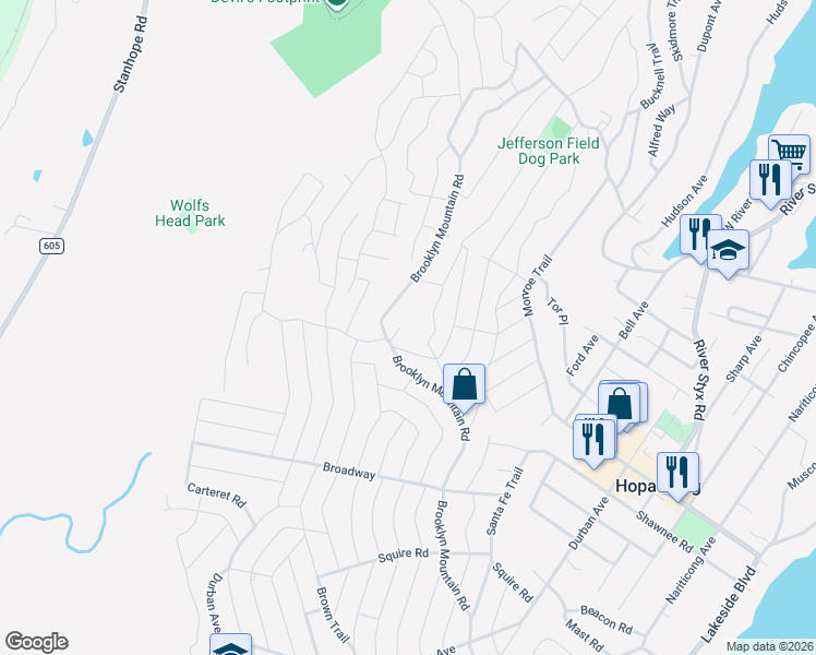 map of restaurants, bars, coffee shops, grocery stores, and more near 15 Bucknell Way in Hopatcong