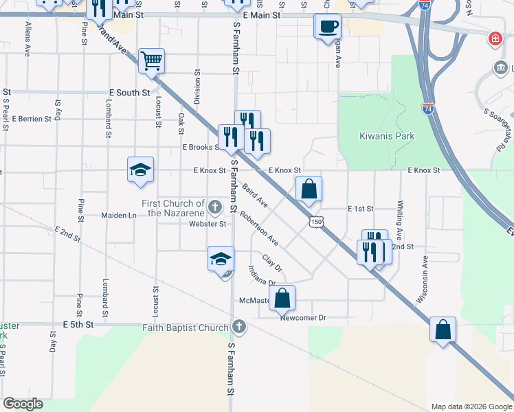 map of restaurants, bars, coffee shops, grocery stores, and more near 801-827 Indiana Ave in Galesburg