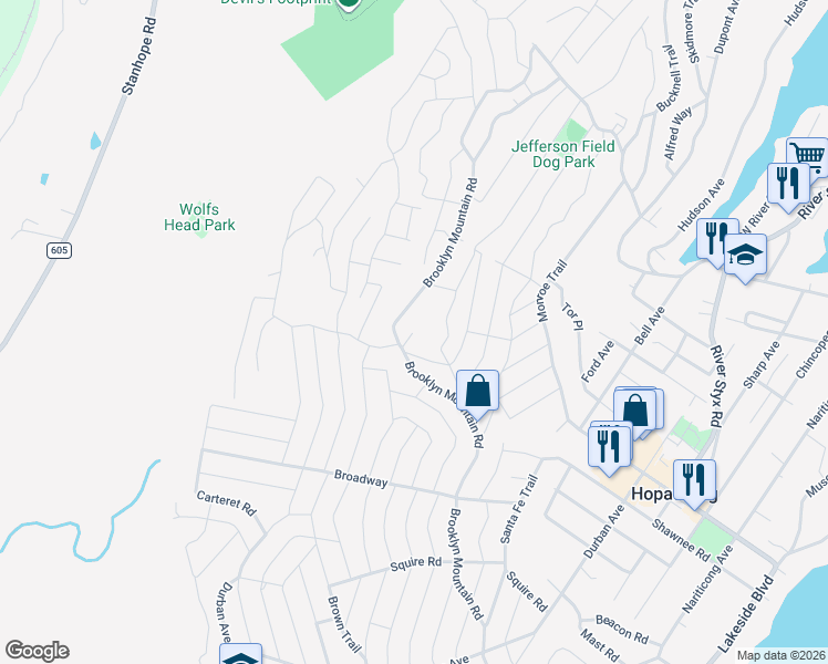map of restaurants, bars, coffee shops, grocery stores, and more near 15 Bucknell Way in Hopatcong