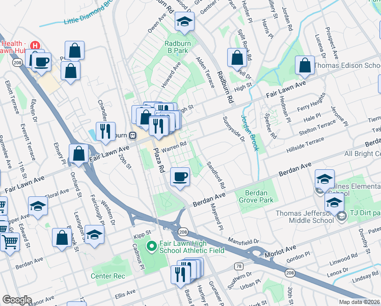 map of restaurants, bars, coffee shops, grocery stores, and more near 24 Randolph Terrace in Fair Lawn