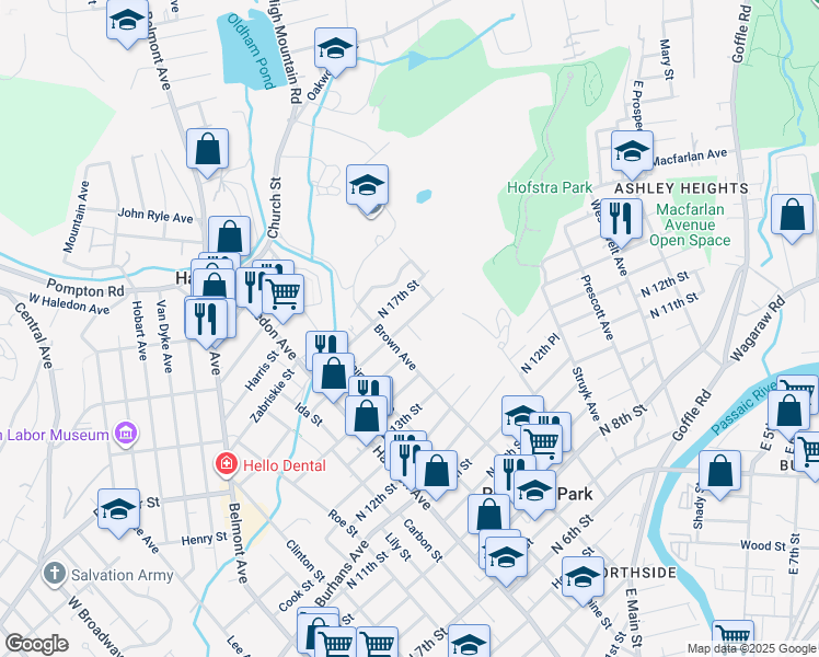 map of restaurants, bars, coffee shops, grocery stores, and more near 160 North 15th Street in Prospect Park