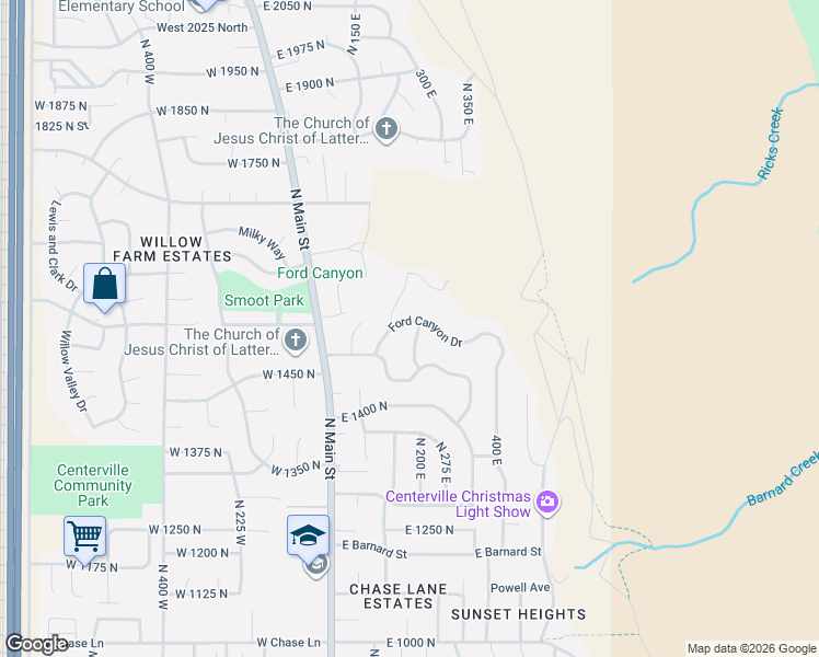 map of restaurants, bars, coffee shops, grocery stores, and more near 145 Ford Canyon Drive in Centerville