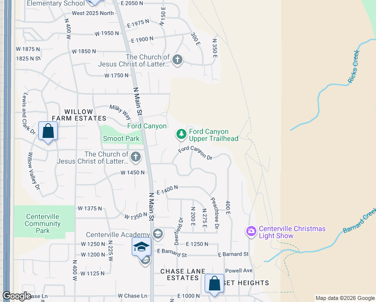 map of restaurants, bars, coffee shops, grocery stores, and more near 145 Ford Canyon Drive in Centerville