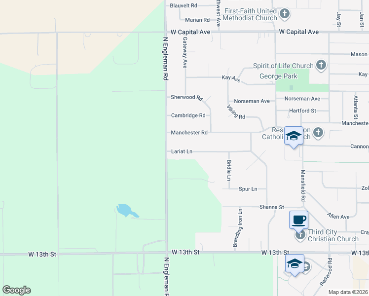 map of restaurants, bars, coffee shops, grocery stores, and more near 4255-4399 Lariat Lane in Grand Island