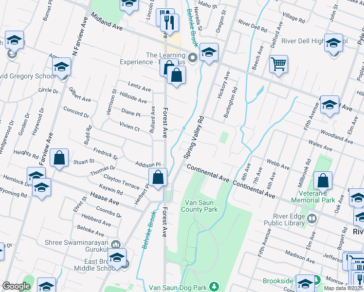 map of restaurants, bars, coffee shops, grocery stores, and more near 324 Forest Avenue in Paramus