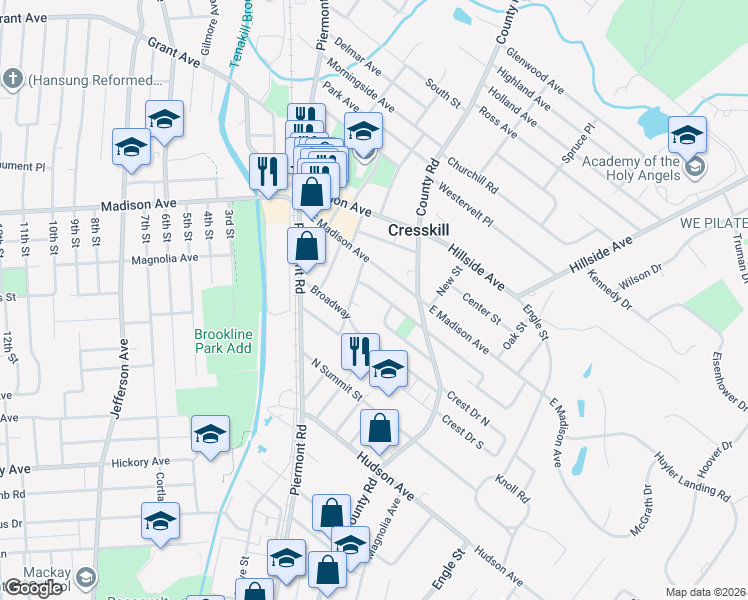 map of restaurants, bars, coffee shops, grocery stores, and more near 26 Linwood Avenue in Cresskill